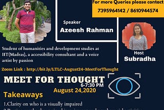 Let’s talk let’s connect | LTLC0229 | August 24, 2020 | Meet For Thought | Azeesh Rahman