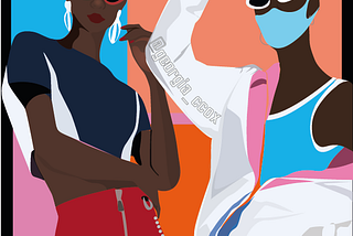 A colourful illustration of two supermodels