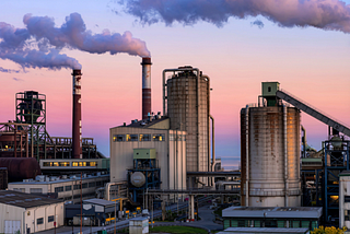 Sprawling manufacturing site complete with smokestacks