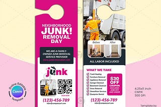 Junk Removal Pink Door Hanger Template Canva