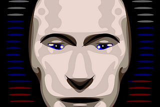 A digital representation of Vladimir Putin with a dark, emotionless, cold steel skeleton feel.