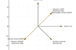 ChatGPT’s screwy map of a user facing a line running south east. Except the line is running north east.