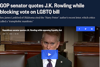 GOP Senator Quotes JK Rowling while blocking vote on LGBTQ Bill.