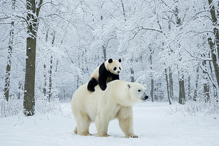 Snowy forest In Friesland with a Panda Bear & a Polar Bear