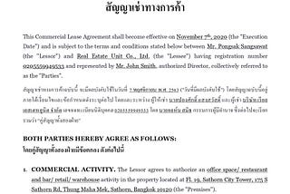 Commercial Lease Agreement in Thailand