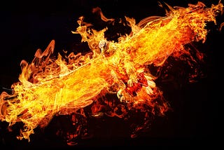A flaming phoenix flying