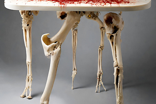 A bloody table made from human limbs