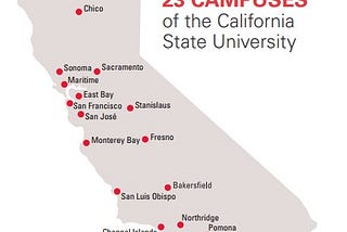 A map of CSU campuses, the central location of the debate around caste in the diaspora