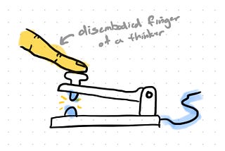 Hand drawn picture of a finger tapping a Morse code device