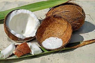 Coconut meat and shells.