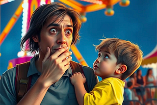 A father thinks petrified thoughts about a big dipper, while a child looks on, to illustrate whether the child picks up reactions from a parent.