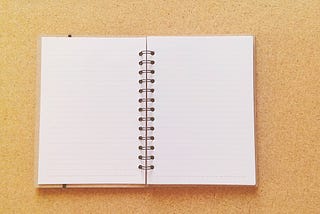An open notebook with empty pages.