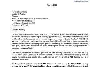 Senator McLeod’s Letter to Governor McMaster: Accept the Federal Money & Help South Carolinians Now