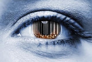 An eye with a barcode on it.