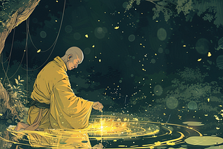 Midjourney — A Zen Monk Filling his personal pool of value