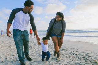 family walking together at the beach