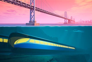 The Transbay Tube is an underwater rail tunnel that connects four transbay lines under San Francisco Bay between the cities of San Francisco and Oakland in California.