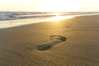 Footprint, Sand, Sunset image