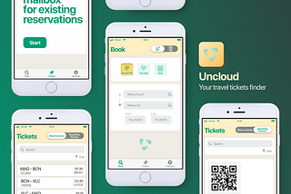 Poster with four app screens and app logo