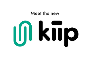 Shows the phrase “Meet the new Kiip” with the Kiip logo. The fingerprint/paperclip-esque icon is in green next to the word Kiip in bold.