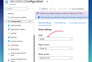 How to set Stack Settings for Azure Web App using Pulumi