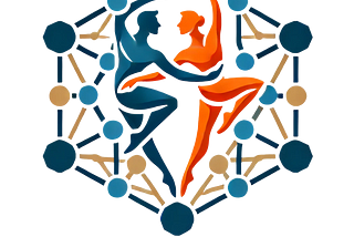 Duet ChorAIgraphy logo. It contains two people dancing together in the middle of the image (left person is blue and right person is orange), with a lot of vertices and edges behind them, suggesting it has something to do with graphs.