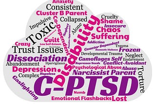 C-PTSD signs, symptoms and causes in a word cloud