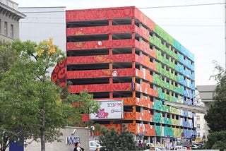 A multicolored building