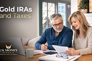 Image of two customers of U.S. Money Reserve reviewing gold IRA tax documents.