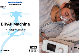 Person sleeping with a BiPAP mask connected to a BiPAP machine, receiving respiratory therapy support. HyperLocals Medical Equipment Rental Company