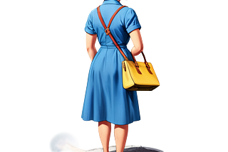 vINTAGE STYLE ILLUSTRATION OF YOUNG WOMAN at a crossroads, making a decision on her future job.