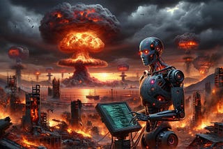 A rogue artificial intelligence destroys the planet.