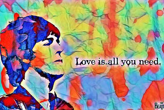 The article’s feature photo is a digital depiction of Paul McCartney, with a multicolored background. Additionally, the lyric “Love is all you need” is quoted on the image.