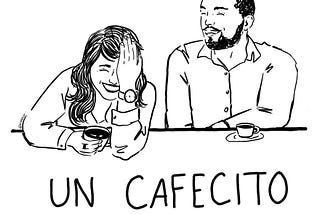 Luis y tefa tomandose un cafesito y riendose