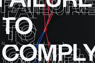 The cover image of Cavar’s novel Failure to Comply, featuring white text on a black background, text which “echoes” disorientatingly because outlines of the letters stutter around the text.