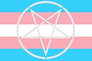 transgender flag with satanic pentagram superimposed