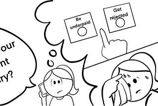 Drawing of someone agonizing over the question “What is your current salary?”