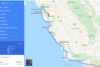 How I travel by car along the California beach coast for a week.