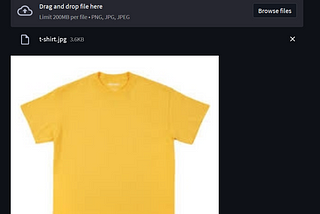 Demo web app with uploaded image and predicted label (T-shirt/Top)