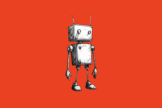 line drawing of a robot with an orange background