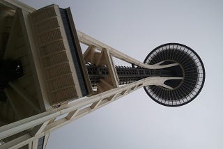 Looking up at the Space Needle in Seattle