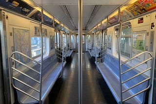 An empty NYC subway train car