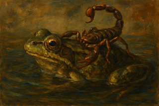 A frog with a scorpion on its back