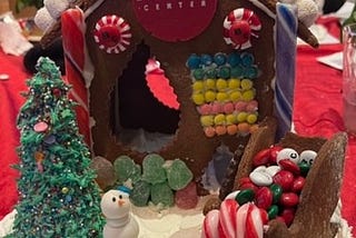 small, homemade gingerbread house