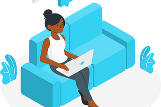 animation of girl sitting on couch with her laptop