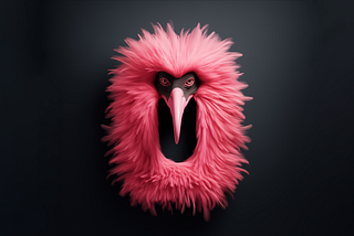 Midjourney Prompt: “a logo with a Marabou in it by Stefan Sagmeister”. Looks more like a lizard going to a costume party dressed up as a bird.