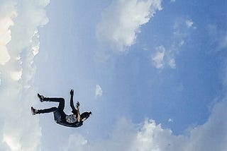 On point chosen picture of a person falling through the sky