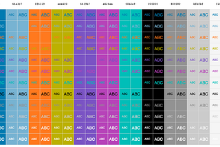Palette matrix of foreground and background colour combinations.