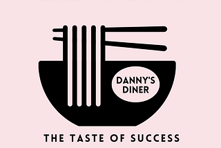 A logo of Danny’s Diner, a Japanese restaurant, in the pink background, showing the “The Taste of Success” message