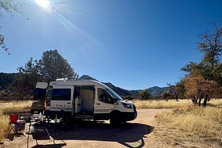 Van in desert.